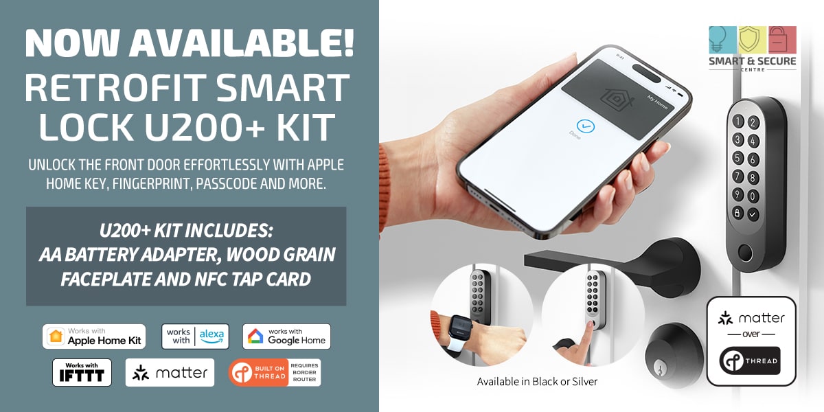 Aqara retrofit smart lock u200+ kit now available! 20% off! Use discount code "U200" at checkout. Unlock the front door effortlessly with Apple Home Key, Fingerprint, Passcode and more. U200+ kit includes: AA battery adapter, wood grain faceplate and NFC tap card.